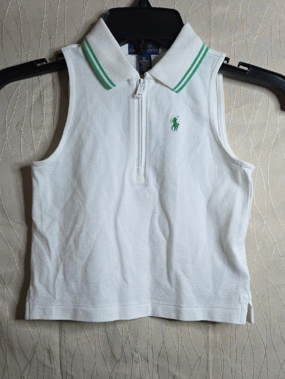 Ralph Lauren White Sleeveless Polo‎ Tank with Green Trim